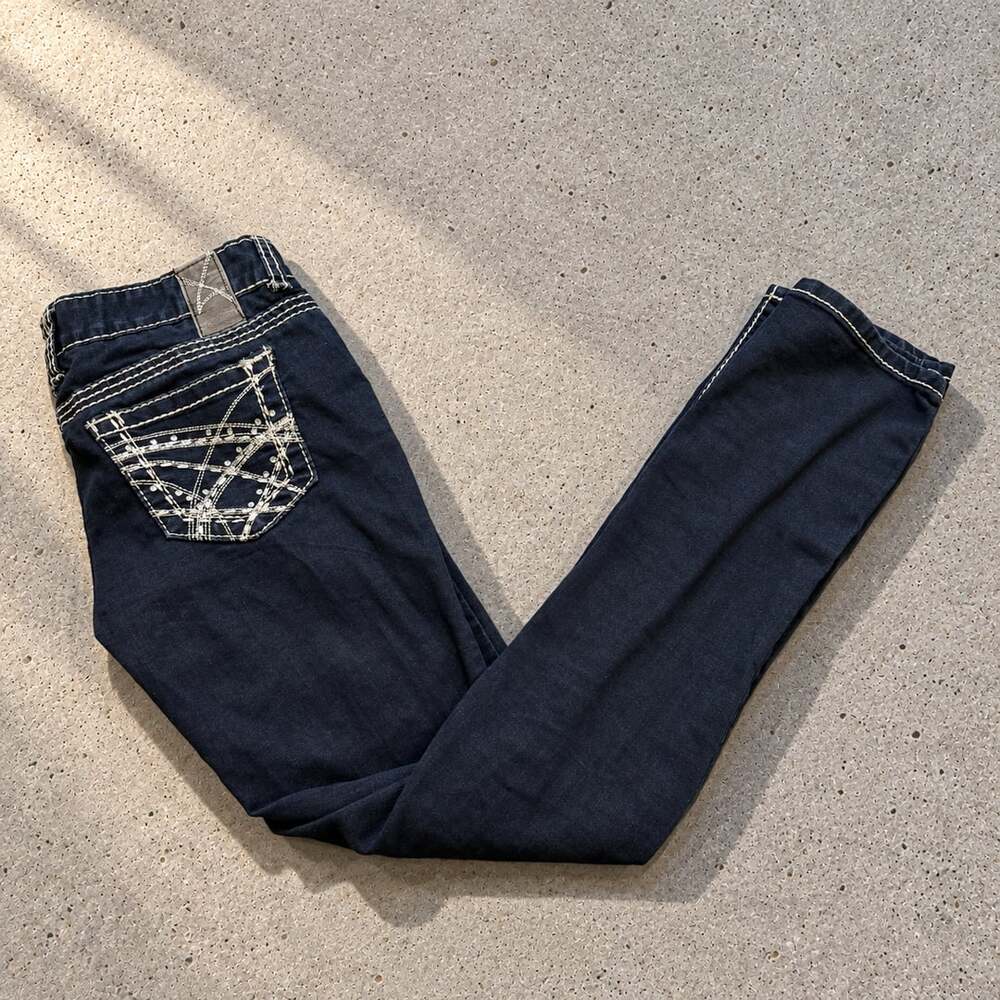 Amethyst Women's Dark Wash Rhinestone Embellished Skinny Jeans